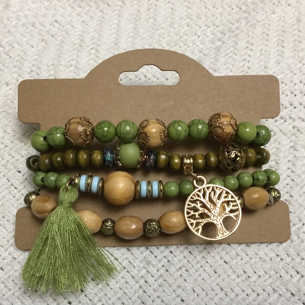 Boho Tree of Life Stretch Bracelet Set